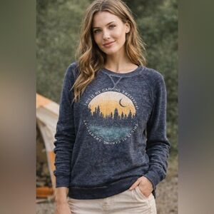 Maurices - Navy Camping Graphic Burnout Sweatshirt with Front Print